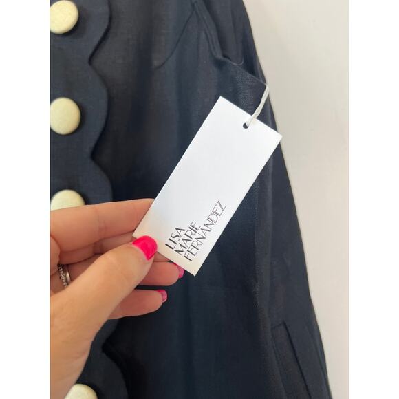 NWT Lisa Marie Fernandez Scalloped Linen-Tweed Button Mini Dress Black Size: 8 - Picture 4 of 8